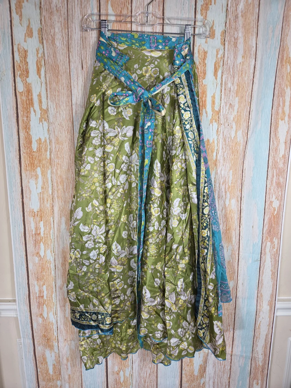 Wevez Boho Teal & Olive Floral Wrap Reversible Maxi Skirt.